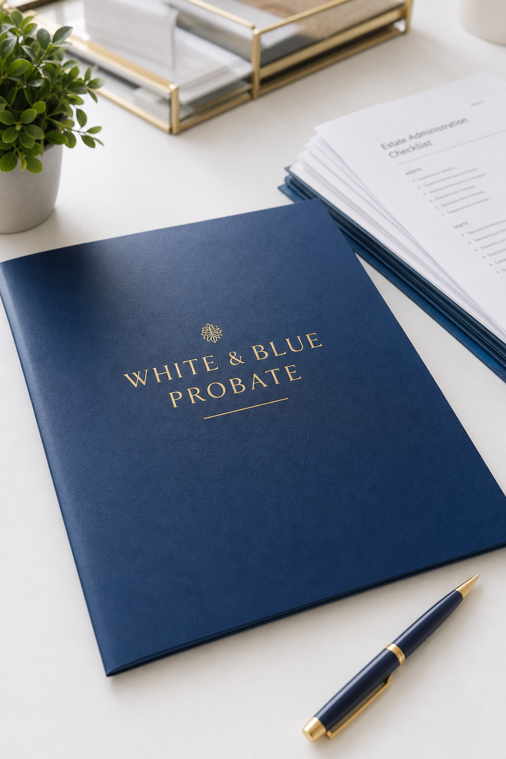 White and Blue estate planning folder